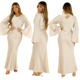 Women's Fashion Elegant Solid Color Satin Long Dress