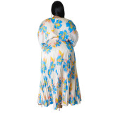 Plus Size Women's Autumn And Winter Sweet Style Loose Pleated Long Dress