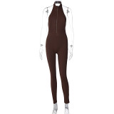 Winter Women's Sexy Low Back Zipper Halter Neck Slim Fit Jumpsuit
