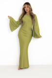 Women's Fashion Elegant Solid Color Satin Long Dress