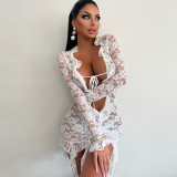 Autumn Sexy Lace See-Through Deep V-Neck Slim Bodycon Dress