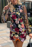 Flower Mesh Embroidery Slim Fit Sexy Bodycon Dress