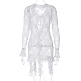 Autumn Sexy Lace See-Through Deep V-Neck Slim Bodycon Dress