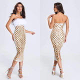 Fashion Women's Sexy Strapless Sequin Feather Dress