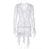 Autumn Sexy Lace See-Through Deep V-Neck Slim Bodycon Dress