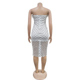 Fashion Women's Sexy Strapless Sequin Feather Dress