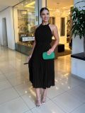 Spring And Summer Solid Color Sleeveless Chiffon Chic Lady Pleated Slim Waist Dress