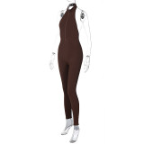 Winter Women's Sexy Low Back Zipper Halter Neck Slim Fit Jumpsuit