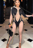 Women Sexy Long Sleeve Color Blocking Jumpsuit