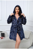 Plus Size Women Winter Hooded Flannel Bathrobe