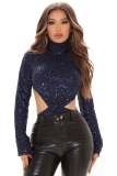 Women Sexy Long Sleeve sequins Cut Out Bodysuit
