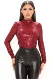 Women Sexy Long Sleeve sequins Bodysuit