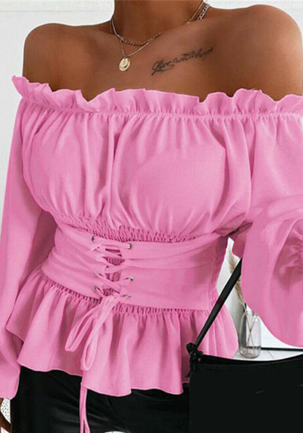 Autumn Long Sleeve Off-Shoulder Ruffle Women's Shirt
