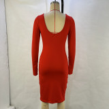 Women Autumn and Winter Square Neck Long Sleeve Solid Bodycon Dress