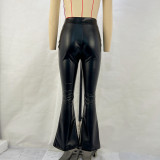 Women winter pu Leather Bell Bottom trousers