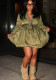 Fashionable Solid Color Wrap Cotton Padded A-Line Jacket