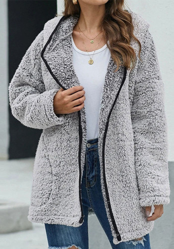 Solid Color Zipper Hoodies Autumn And Winter Fleece Casual Jacket For Women