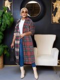 Women Winter Plaid Long Sleeve Long Coat