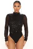 Women Sexy Long Sleeve sequins Bodysuit