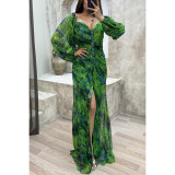 Women party pleated long sleeve dress