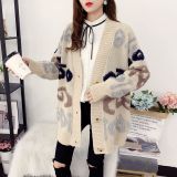 Women Fall and Winter Letter Contrast Color Loose Knitting Sweater Jacket
