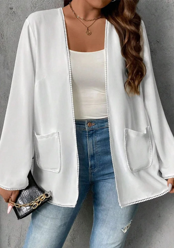 Plus Size Women's Solid Long Sleeve Jacket Fashion Casual Pocket Top