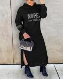 Plus Size Women Beaded Hooded Long Sleeve Dress