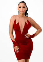 sexy contrast color long sleeve slim bodycon dress