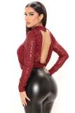 Women Sexy Long Sleeve sequins Bodysuit