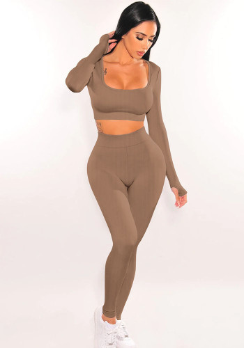 Autumn And Winter Fashionable Sports Square Collar Yoga Two-Piece Pants Set