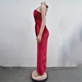 Fashion Women's Solid Color Mesh Straps Slit Long Dress