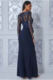 Women Elegant Long Sleeves Sequins Slit Evening Dress
