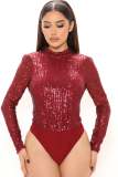 Women Sexy Long Sleeve sequins Bodysuit