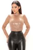 Women Sexy Long Sleeve sequins Bodysuit