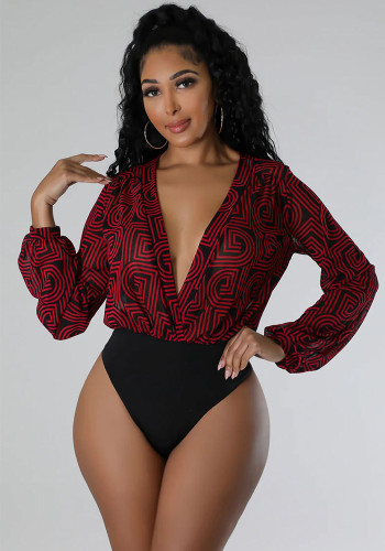 Women Casual Fall Print Long Sleeve Jumpsuit