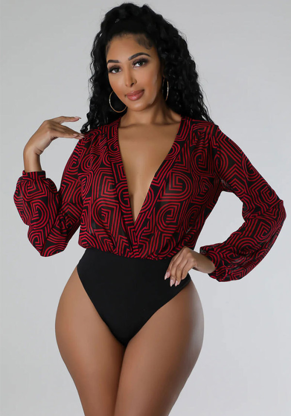 Women Casual Fall Print Long Sleeve Jumpsuit