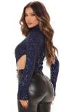 Women Sexy Long Sleeve sequins Cut Out Bodysuit
