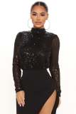 Women Sexy Long Sleeve sequins Bodysuit