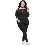 Autumn And Winter Women's Clothing Buttoned Off Shoulder Top Pants Casual Two-Piece Set