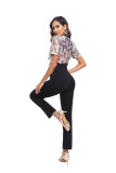 sexy plaid sequins patchwork short sleeve forma jumpsuit