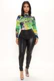Women Sexy Long Sleeve Printed Bodysuit