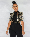 sexy plaid sequins patchwork short sleeve forma jumpsuit