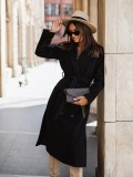 Women Fall/Winter Long Sleeve Turndown Collar Lace-Up Jacket