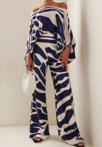 Summer Women's Printed Off Shoulder Top Slim Fit Wide Leg Pants Casual Chic Two Piece Set