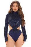 Women Sexy Long Sleeve sequins Cut Out Bodysuit