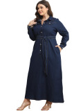 Plus Size Winter Women's Turndown Collar Washed Denim Casual Shirt Dress