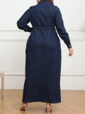 Plus Size Winter Women's Turndown Collar Washed Denim Casual Shirt Dress
