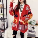 Women Fall and Winter Letter Contrast Color Loose Knitting Sweater Jacket