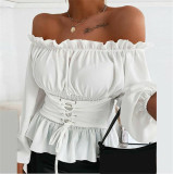 Autumn Long Sleeve Off-Shoulder Ruffle Women's Shirt