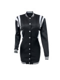 Women Autumn Button Pocket Ribbed Sports Casual Baseball Dress